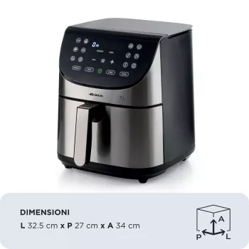 Ariete 4628 Airy Fryer Metal 7L oro gruzdintuvė, 1800 W, 7 L talpa, 2,8 kg kepimo talpa, 12 išankstinių programų, Max Crisp funkcija, temperatūra iki 200°, nelipnus krepšelis su grotelėmis, metalinis korpusas