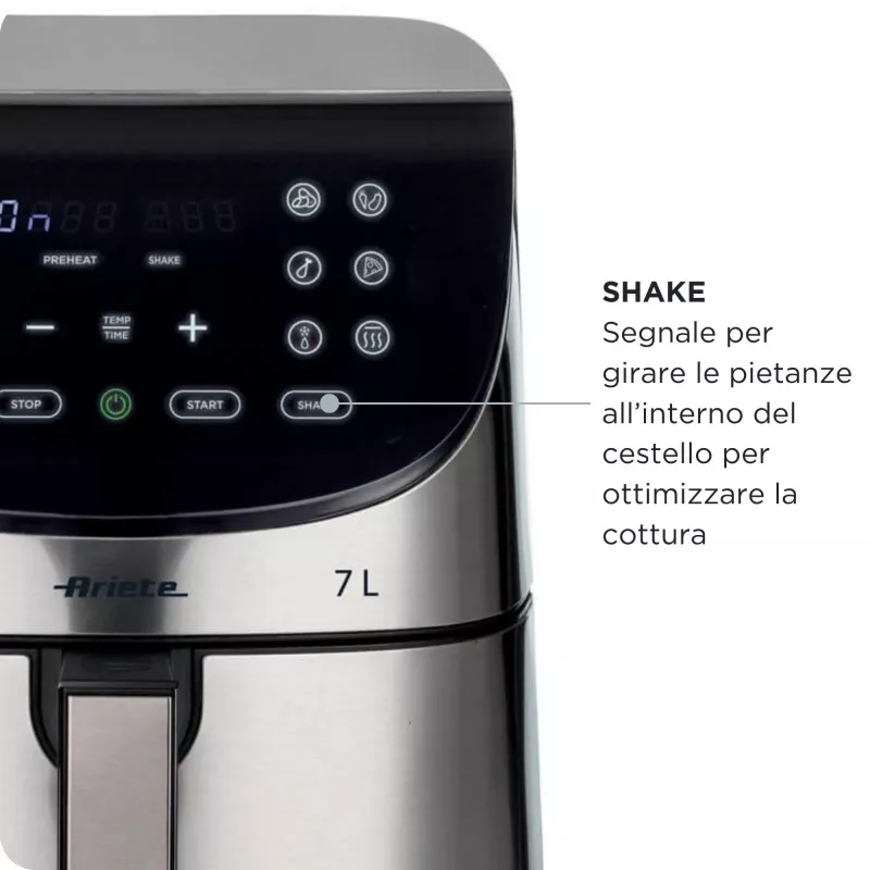Ariete 4628 Airy Fryer Metal 7L oro gruzdintuvė, 1800 W, 7 L talpa, 2,8 kg kepimo talpa, 12 išankstinių programų, Max Crisp funkcija, temperatūra iki 200°, nelipnus krepšelis su grotelėmis, metalinis korpusas