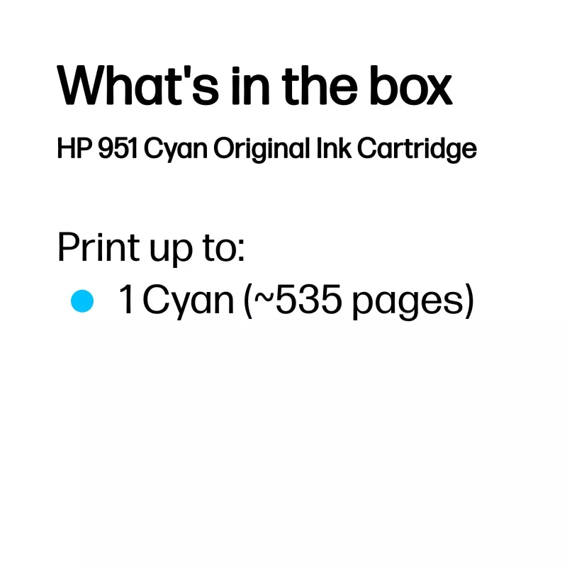 HP 951 Cyan original rašalo kasetė, žydra, 1 vnt., 535 puslapiai