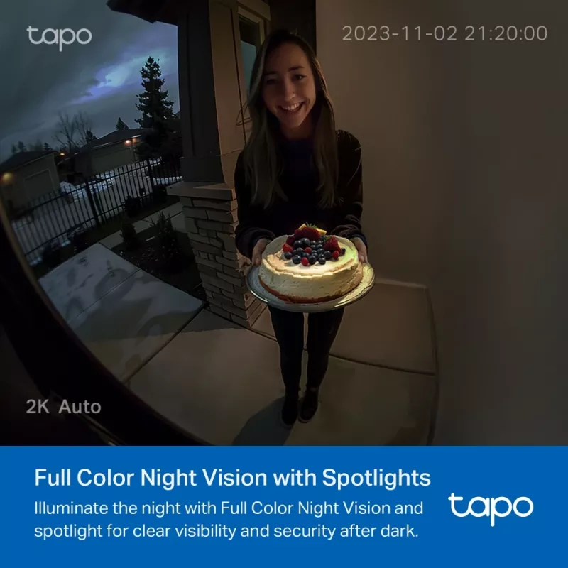 TP-Link Tapo D210 vaizdo durų skambutis su D100C garsiniu signalu, 3 MP, 2K, belaidis