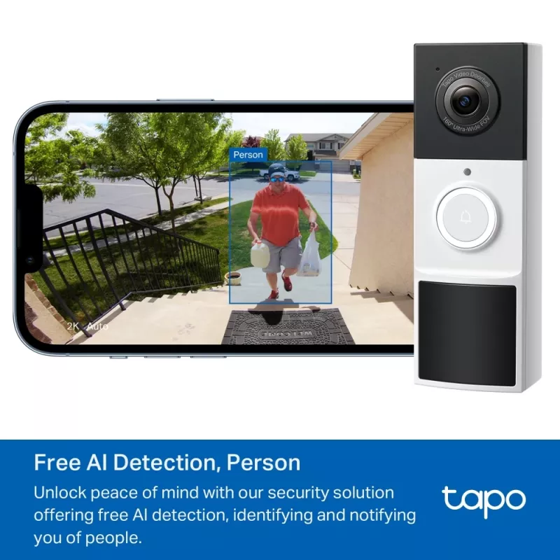 TP-Link Tapo D210 vaizdo durų skambutis su D100C garsiniu signalu, 3 MP, 2K, belaidis