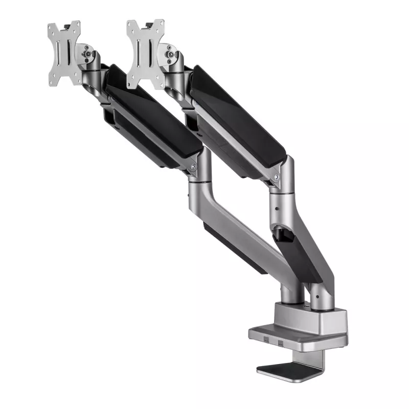 Universalus ergonomiškas dviejų monitorių stovas ant stalo, dujinis spyruoklinis 17-35 15kg, VESA 75x75 / 100x100, ER-446