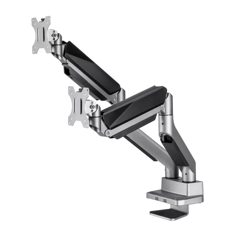 Universalus ergonomiškas dviejų monitorių stovas ant stalo, dujinis spyruoklinis 17-35 15kg, VESA 75x75 / 100x100, ER-446