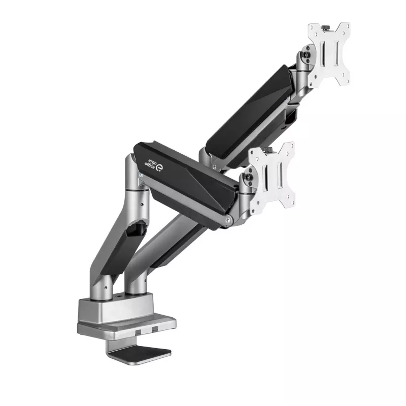 Universalus ergonomiškas dviejų monitorių stovas ant stalo, dujinis spyruoklinis 17-35 15kg, VESA 75x75 / 100x100, ER-446