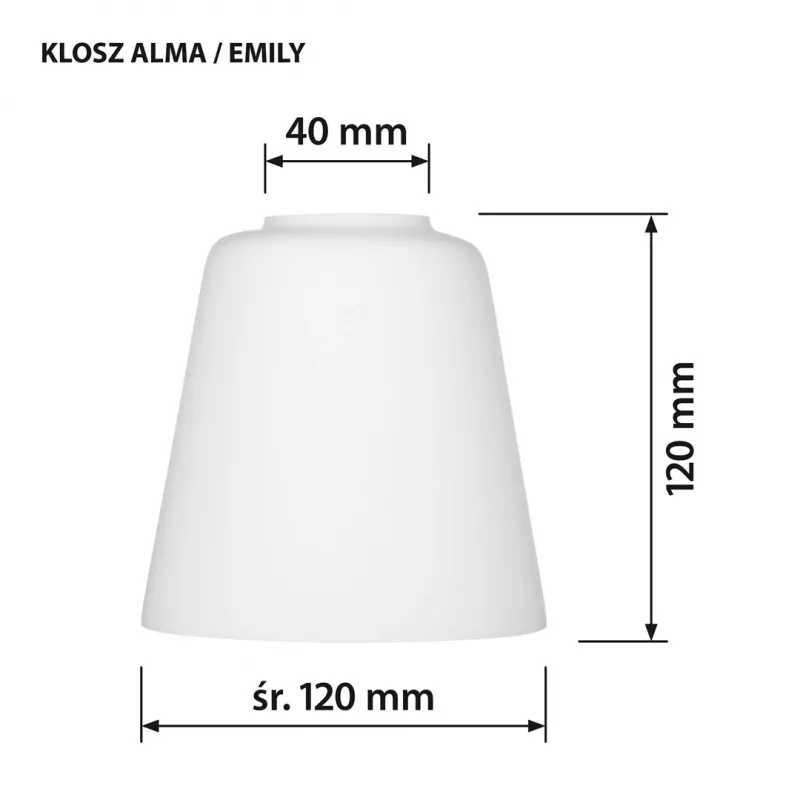 Lempos gaubtas ActiveJet EMILY, stiklas, baltas – skersmuo 12 cm, kaklelis 40 mm, aukštis 120 mm