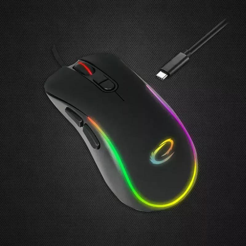 Žaidimų pelė ESPERANZA EGM303 USB Type-C, optinė 2400 DPI, 7 mygtukai, RGB, dešinei rankai, juoda