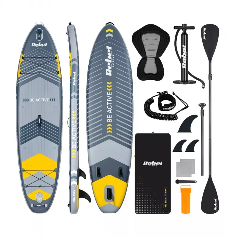 Pripučiama irklenčių lenta Rebel ACTIVE 350x81x15 cm komplektas - modelis RBA-4500, universali turistinė SUP lenta