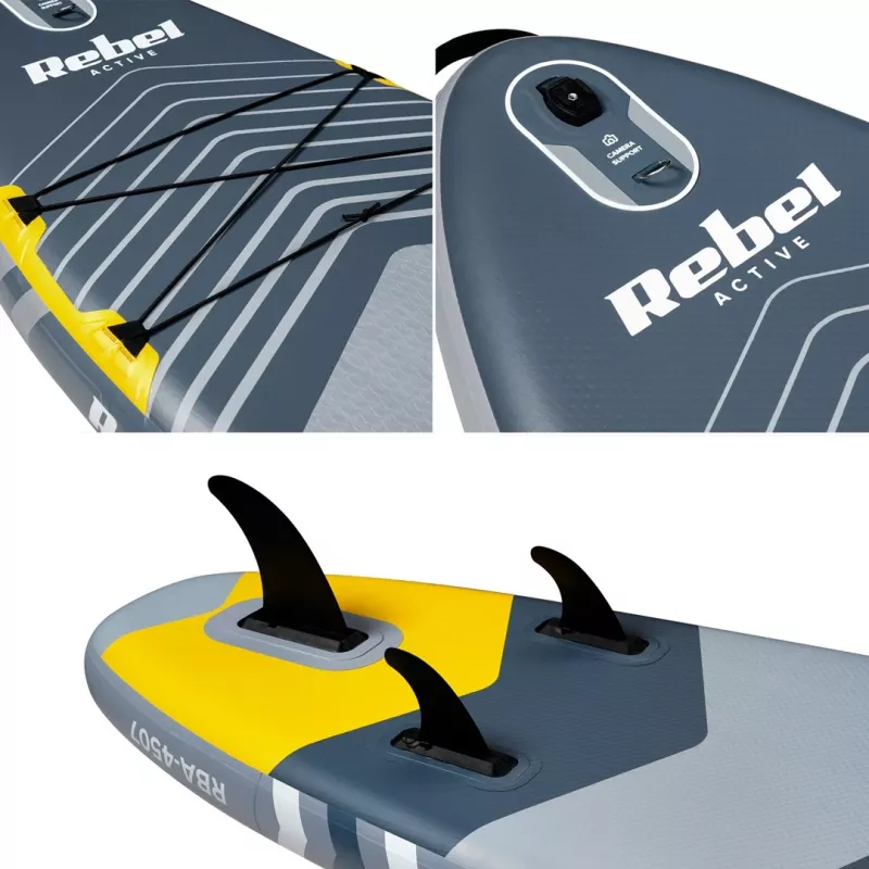Pripučiama irklenčių lenta Rebel ACTIVE 350x81x15 cm komplektas - modelis RBA-4500, universali turistinė SUP lenta