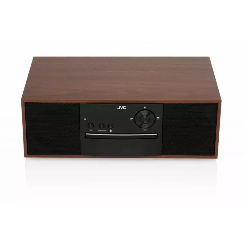Mini bokso kolonėlė JVC RD-E761, 2x8W RMS, Bluetooth 4.2, USB, CD, FM, medinis korpusas, juoda