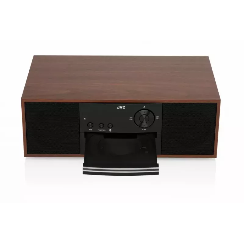 Mini bokso kolonėlė JVC RD-E761, 2x8W RMS, Bluetooth 4.2, USB, CD, FM, medinis korpusas, juoda