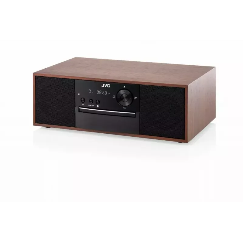 Mini bokso kolonėlė JVC RD-E761, 2x8W RMS, Bluetooth 4.2, USB, CD, FM, medinis korpusas, juoda