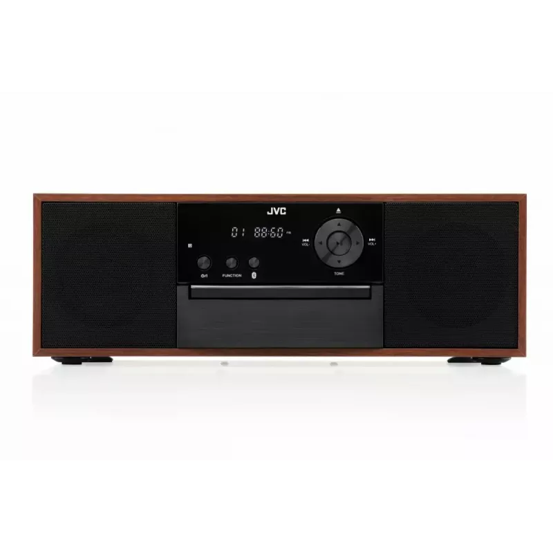 Mini bokso kolonėlė JVC RD-E761, 2x8W RMS, Bluetooth 4.2, USB, CD, FM, medinis korpusas, juoda