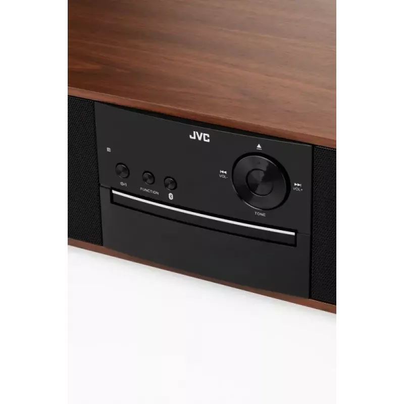 Mini bokso kolonėlė JVC RD-E761, 2x8W RMS, Bluetooth 4.2, USB, CD, FM, medinis korpusas, juoda