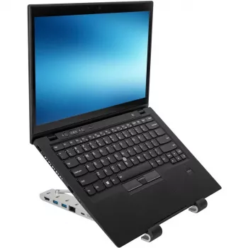 Nešiojamas stovas su integruotu dokstotės stoteliu + nešiojamojo kompiuterio laikiklis USB-C 3.2 Gen 1 Thunderbolt 3