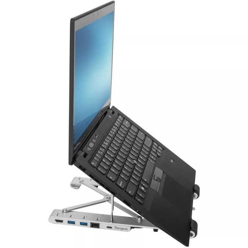 Nešiojamas stovas su integruotu dokstotės stoteliu + nešiojamojo kompiuterio laikiklis USB-C 3.2 Gen 1 Thunderbolt 3
