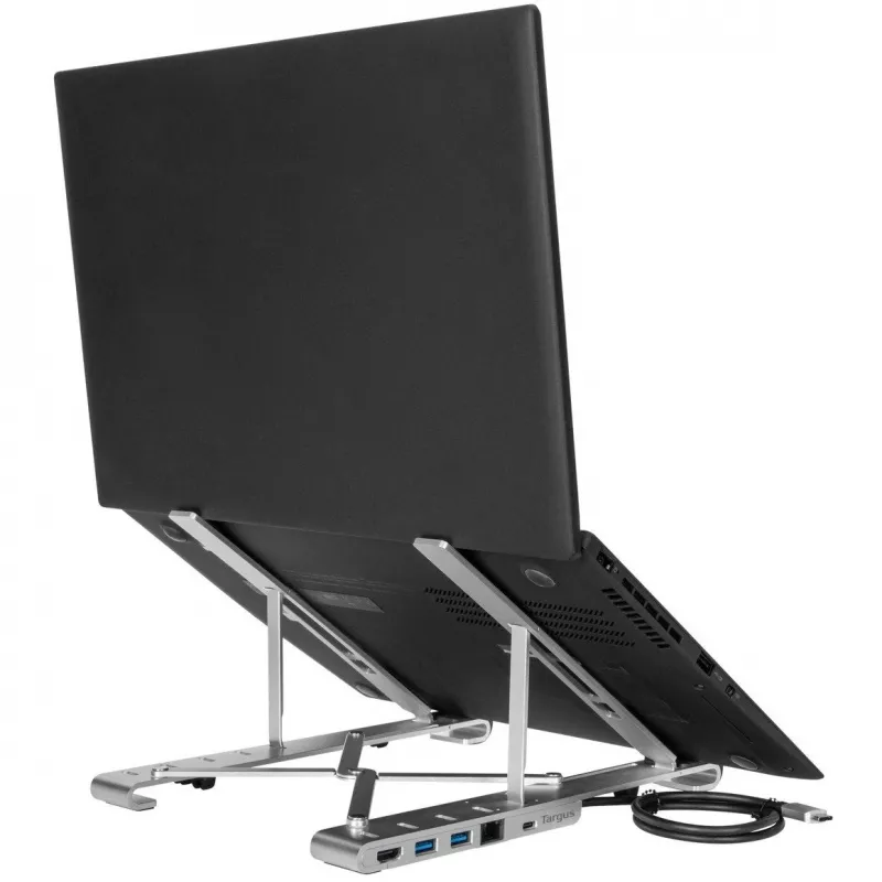Nešiojamas stovas su integruotu dokstotės stoteliu + nešiojamojo kompiuterio laikiklis USB-C 3.2 Gen 1 Thunderbolt 3