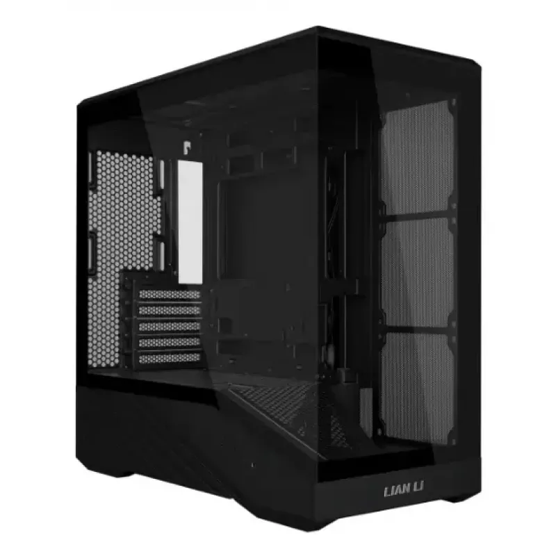 Mini bokštinis kompiuterio korpusas Lian Li Vector V100R MINI — Mini-ITX/Micro-ATX, grūdintas stiklas, 3x120mm šoniniai + 1x120mm galinis ventiliatoriai, 2x 2,5 colio + 1x 3,5 colio vietos, juodas