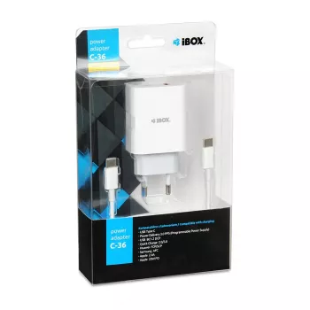 Vidinis įkroviklis iBOX C-36 Universal White USB greitasis įkrovimas