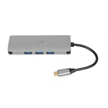USB C hubas IBOX IUH3RJ4K, 3x USB-A 3.2 Gen1, USB-C 3.2 Gen2, RJ-45, HDMI 4K, sidabrinis