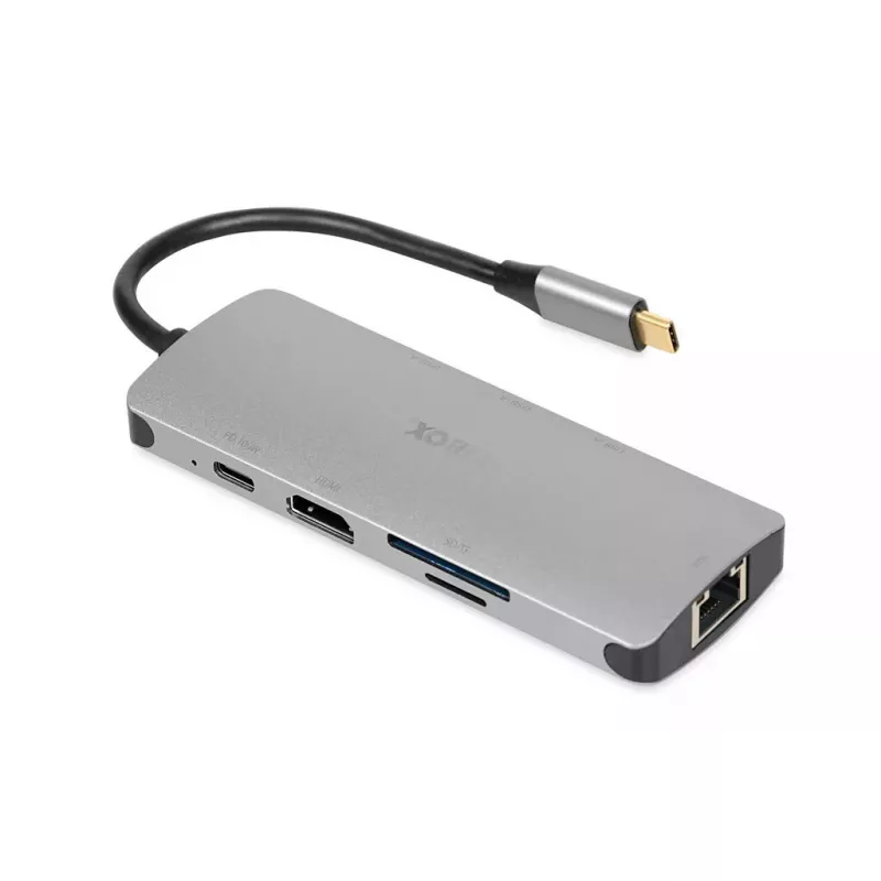 USB C hubas IBOX IUH3RJ4K, 3x USB-A 3.2 Gen1, USB-C 3.2 Gen2, RJ-45, HDMI 4K, sidabrinis