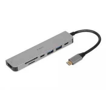 Dokavimo stotelė iBox IUH3SL4K USB Type-C 5 Gbit/s, HDMI 4K@30Hz, PD iki 100W, 2x USB-A, 2x USB-C, kortelių skaitytuvas, sidabrinė