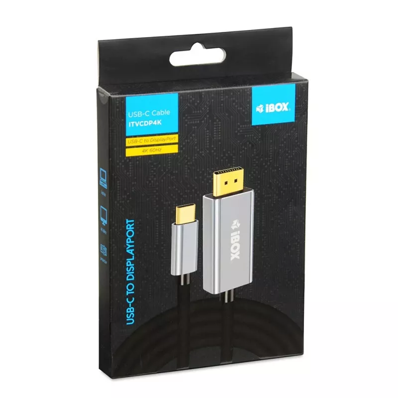 Vaizdo kabelio adapteris IBOX ITVCDP4K USB-C į DisplayPort 1,8 m juodas