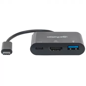 Manhattan USB-C Dock / Hub, 3 prievadai: HDMI, USB-A ir USB-C, 5 Gbps (USB 3.2 Gen1 / USB 3.0), su Power Delivery (60 W) USB-C prievadui