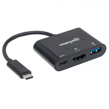 Manhattan USB-C Dock / Hub, 3 prievadai: HDMI, USB-A ir USB-C, 5 Gbps (USB 3.2 Gen1 / USB 3.0), su Power Delivery (60 W) USB-C prievadui