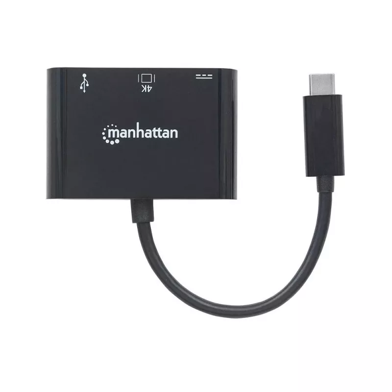 Manhattan USB-C Dock / Hub, 3 prievadai: HDMI, USB-A ir USB-C, 5 Gbps (USB 3.2 Gen1 / USB 3.0), su Power Delivery (60 W) USB-C prievadui