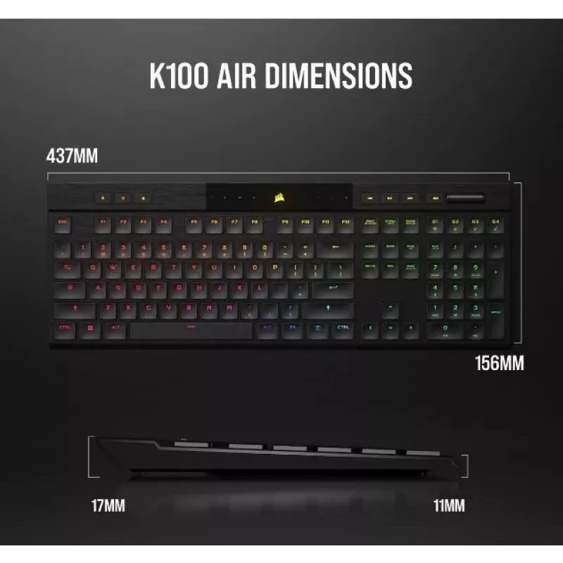 Belaidė mechaninė klaviatūra CORSAIR K100 AIR RGB Ultra Thin Cherry MX