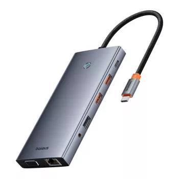 Hub 13in1 Baseus PortalJoy USB-C į HDMI+DP+VGA+C+USB+PD+RJ45+SD/TF+3.5mm (pilka)