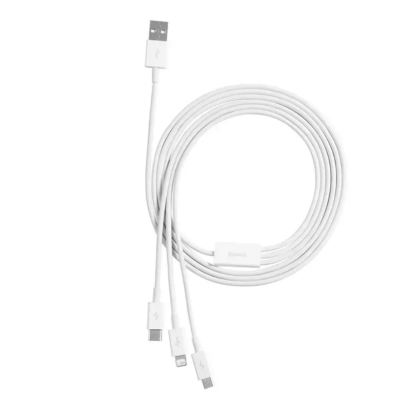USB laidas Baseus Superior USB 2.0 1,5 m USB A / USB-C / Micro USB / Lightning baltas