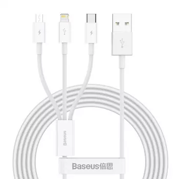 USB laidas Baseus Superior USB 2.0 1,5 m USB A / USB-C / Micro USB / Lightning baltas