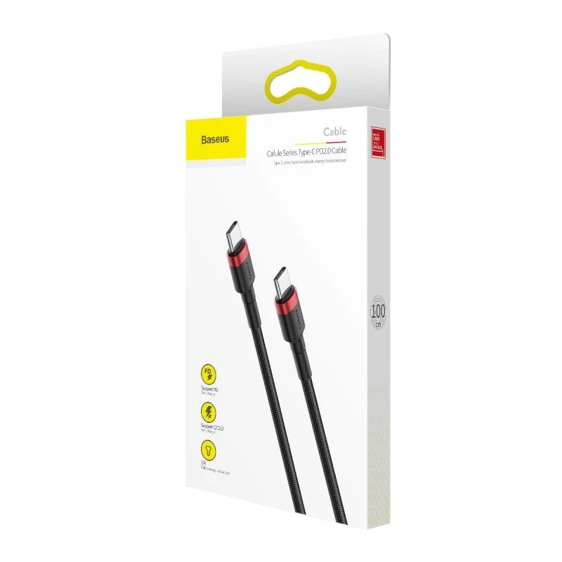 USB-C laidas Baseus Cafule 2m juodai raudonas