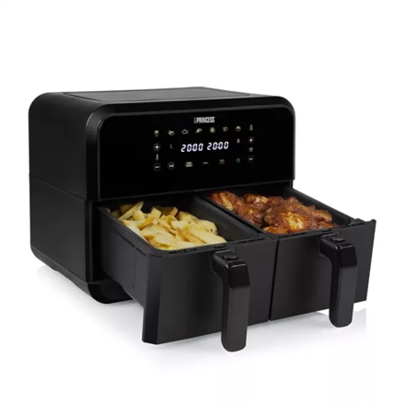 Oro gruzdintuvė Princess 1.182068.01.001 dviejų krepšių 8 L 2400 W 220°C jutiklinis LED (juoda)