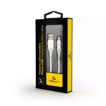 USB laidas Cablexpert CC-USB2B-AMMBM-2M-BW2, 2 m, USB A – Micro-USB B, baltas