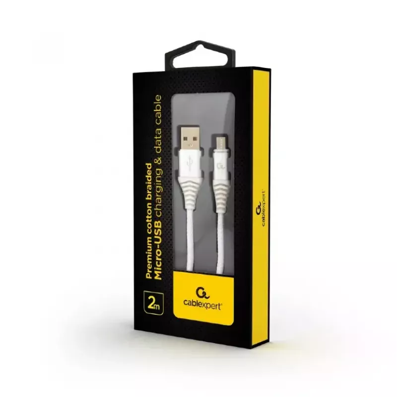 USB laidas Cablexpert CC-USB2B-AMMBM-2M-BW2, 2 m, USB A – Micro-USB B, baltas