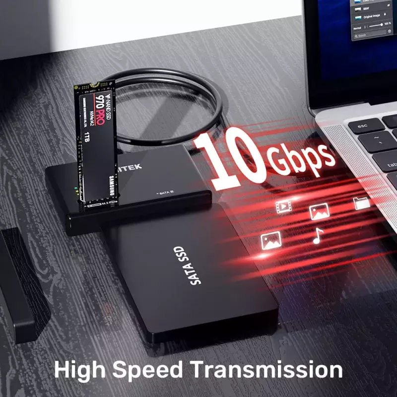 SSD dėklas UNITEK S1232A01-EU Juodas M.2/2.5 colio/3.5 colio 10 Gbit/s