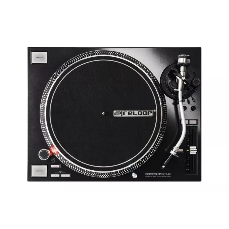 Patefonas DJ tiesioginės pavaros Reloop RP-7000 MK2 – 33/45/78 aps./min., S formos tonarmas, aliumininis diskas, juodas