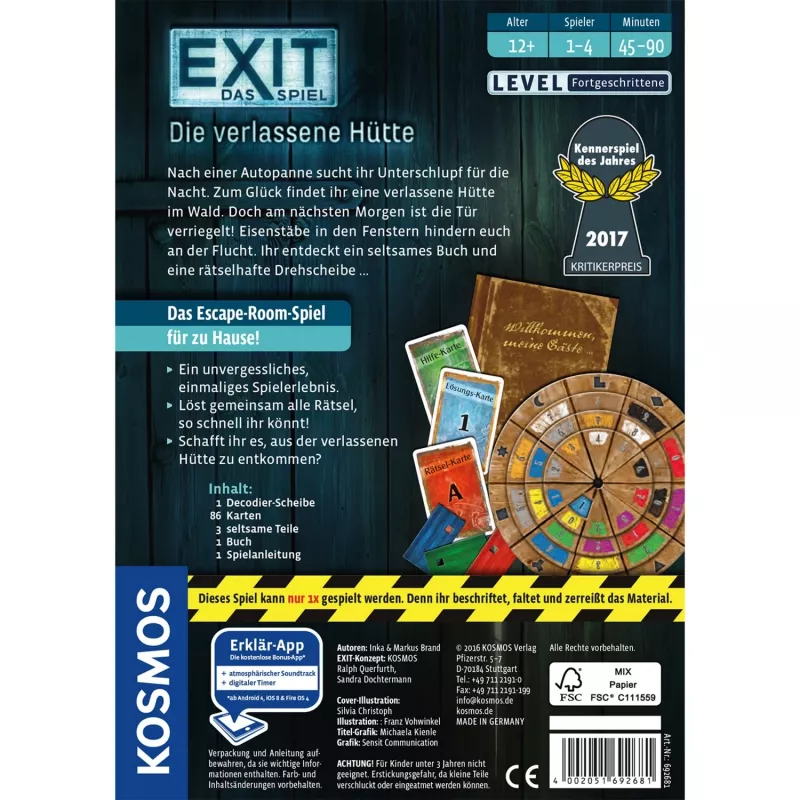 EXIT - Žaidimas - Apleista trobelė, Vakarėlių žaidimas Ekspertų žaidimas Metų 2017