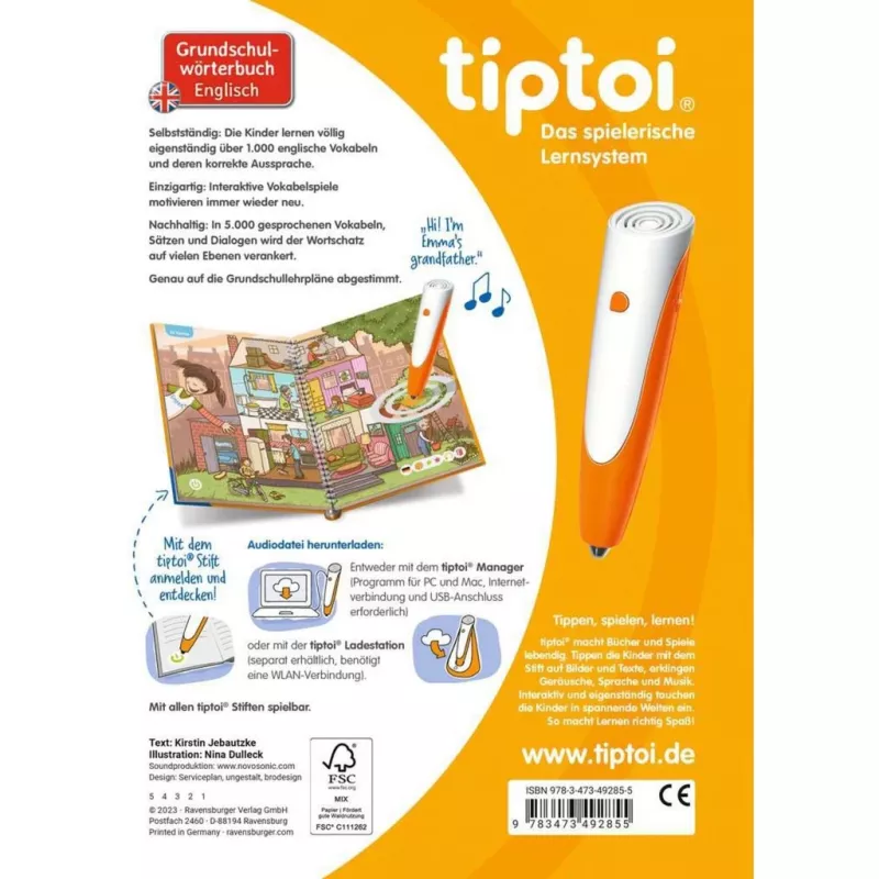 tiptoi Pradinės mokyklos anglų kalbos žodynas, mokymosi knyga