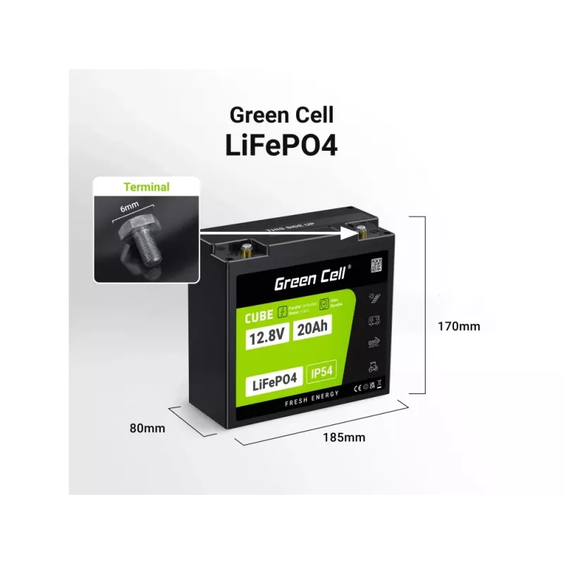 UPS baterija Green Cell GC-LFPGC12V20AH LiFePO4 12,8V 20Ah, 256Wh, 185x80x170 mm, 3 kg