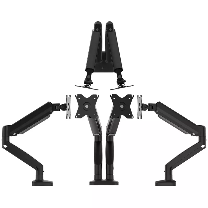 j5create JTSA102 ergonomiškas dviejų monitorių laikiklis, juodas, spaustuvas/įvorė, 16 kg