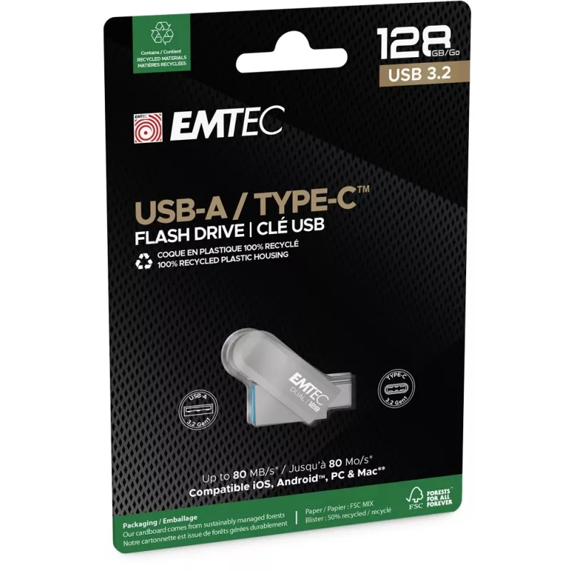 USB atmintukas Emtec 128GB USB Type-A USB Type-C D280
