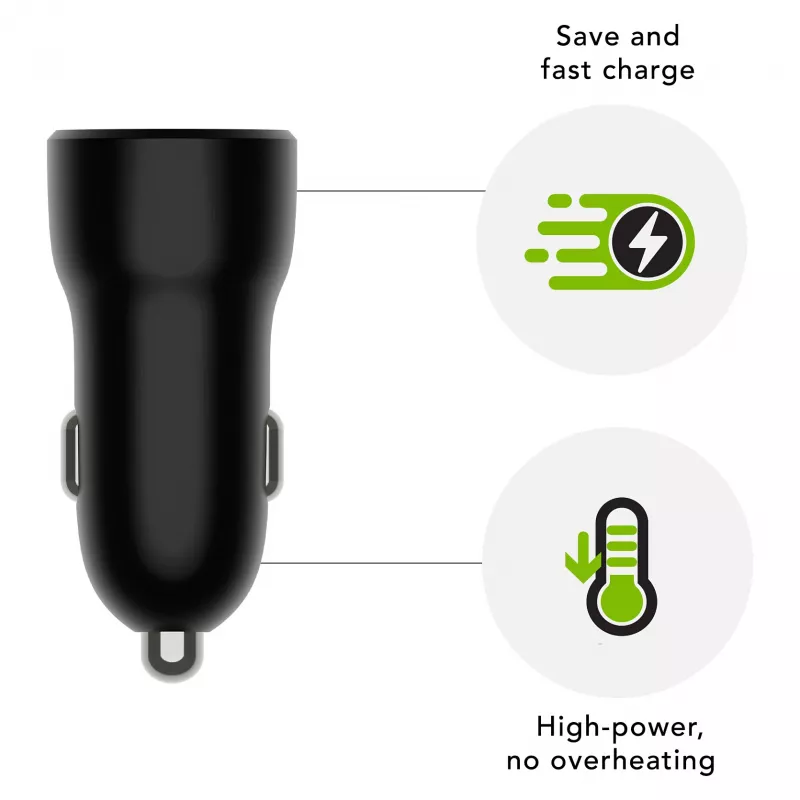 Automobilinis kroviklis d bramante re-charge USB-C 30W + USB-A 18W, 12–24V, juodas