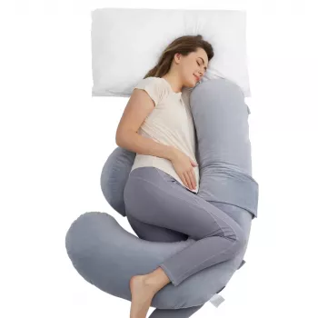 Momcozy PP007 Nėščiųjų pagalvė F formos, aksominė pilka