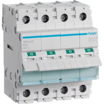 Automatinis jungiklis Hager SBN463 — 63 A, ritės įtampa iki 440 V, 4 moduliai, IP20