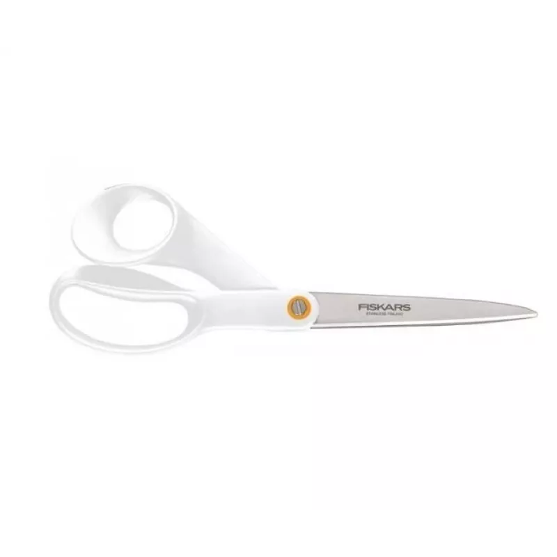 Fiskars F061200487 biuro žirklės, tiesus pjūvis, nerūdijantis plienas, balta
