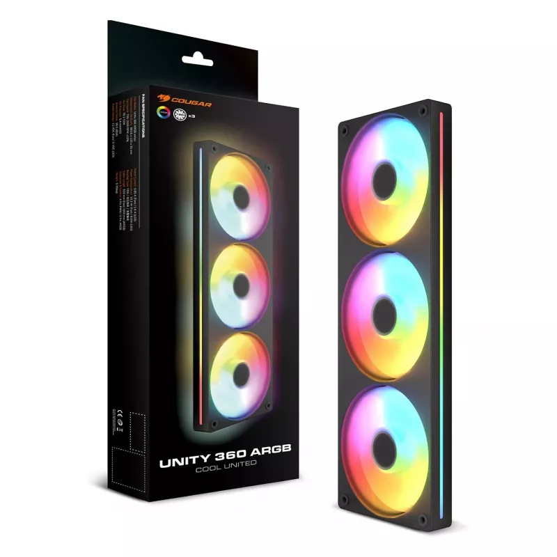 Ventiliatorių rinkinys COUGAR Unity360-FB Single-Frame 360 ARGB PWM Reversed, 120 mm, 700–1600 RPM, FDB, Juodas