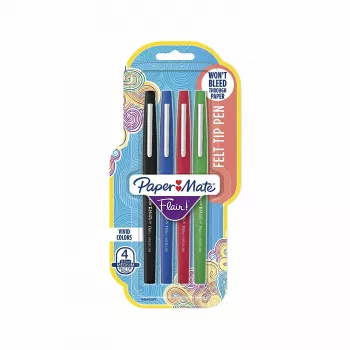 Flomasteris Papermate Flair Medium juoda mėlyna žalia raudona 4 vnt.